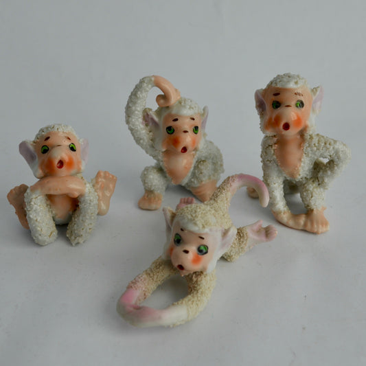 Vintage Sugared Monkeys White Porcelain Set of 4 Japan