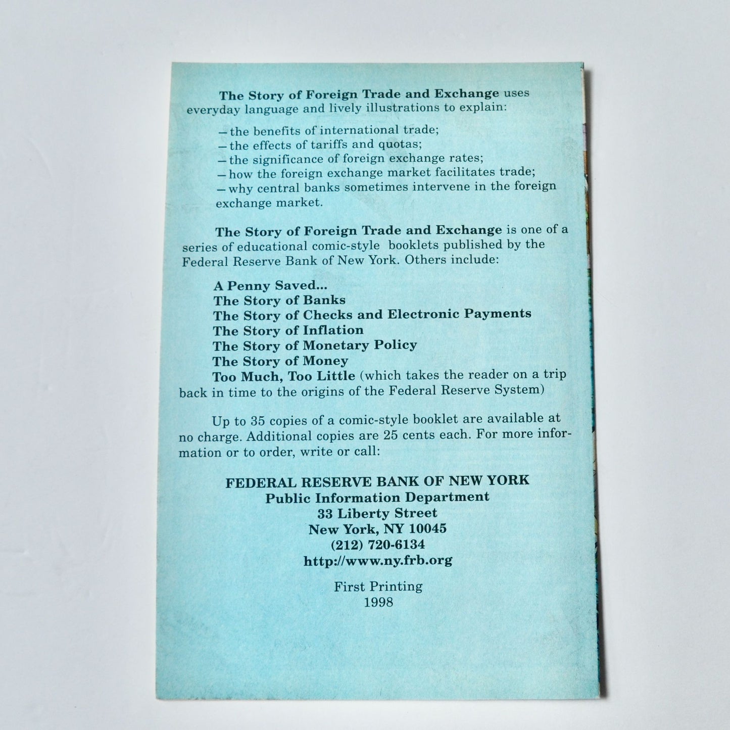 The Story of Foreign Trade Exchange Federal Reserve Bank of New York 1998