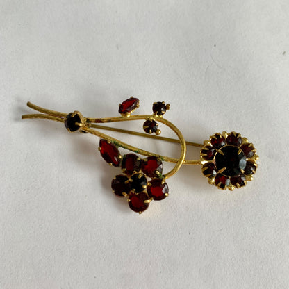 Czechoslovakia Vintage Gold Red Stone Brooch