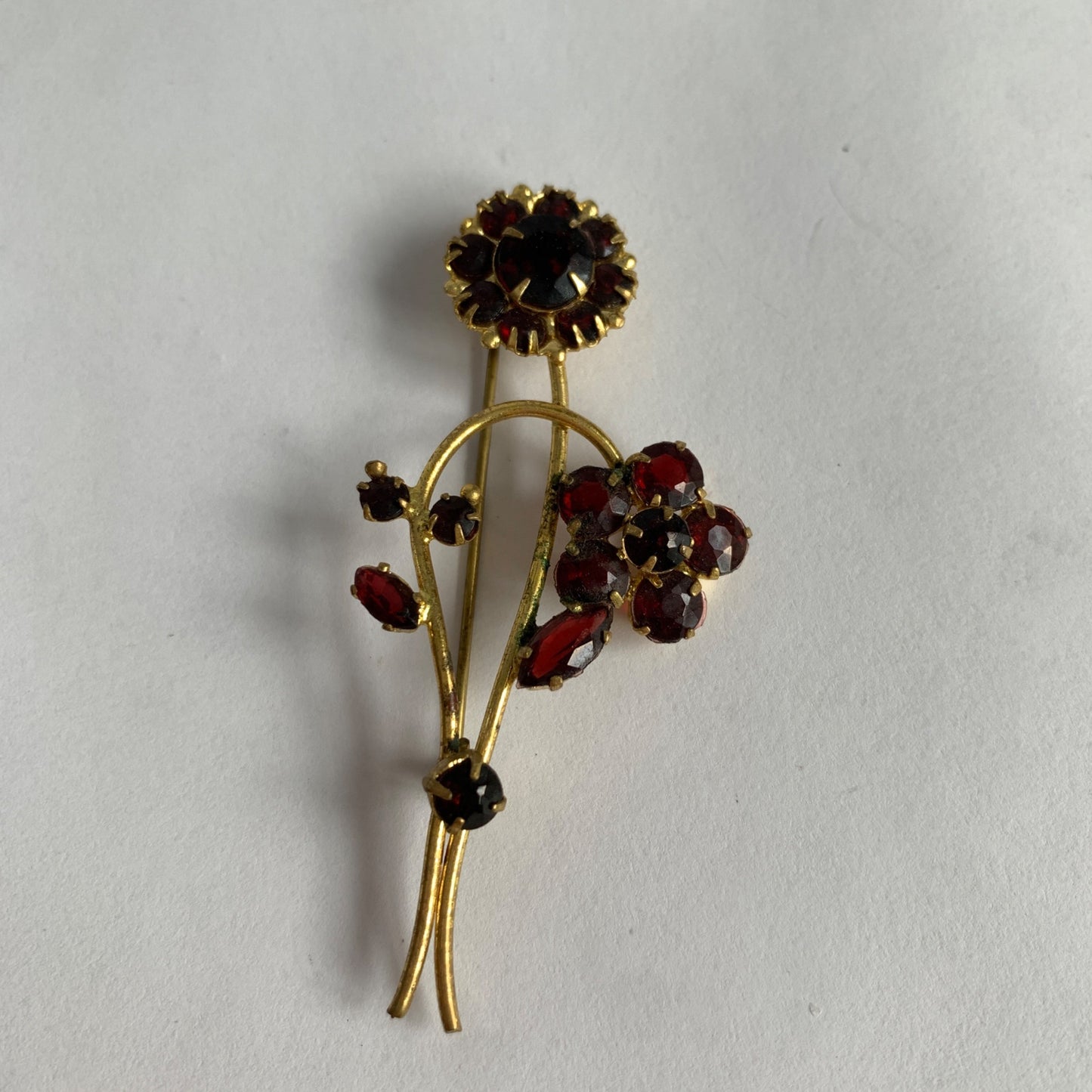 Czechoslovakia Vintage Gold Red Stone Brooch