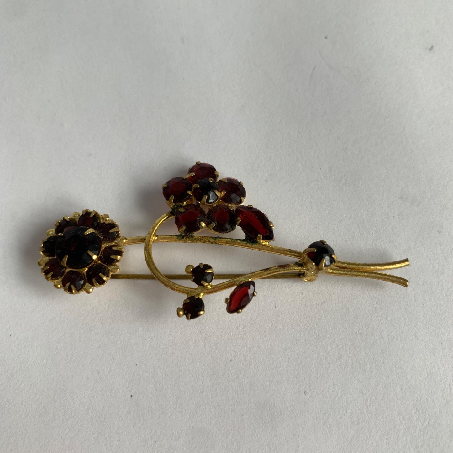 Czechoslovakia Vintage Gold Red Stone Brooch