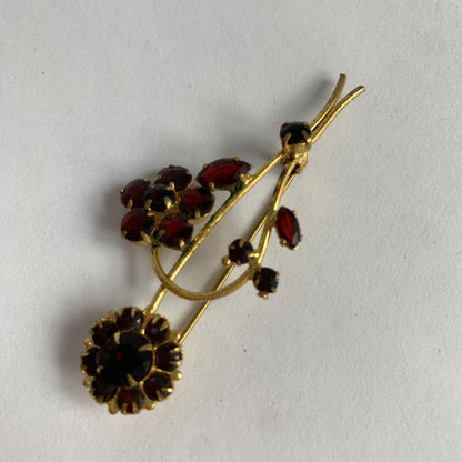 Czechoslovakia Vintage Gold Red Stone Brooch