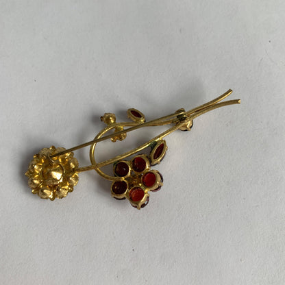 Czechoslovakia Vintage Gold Red Stone Brooch