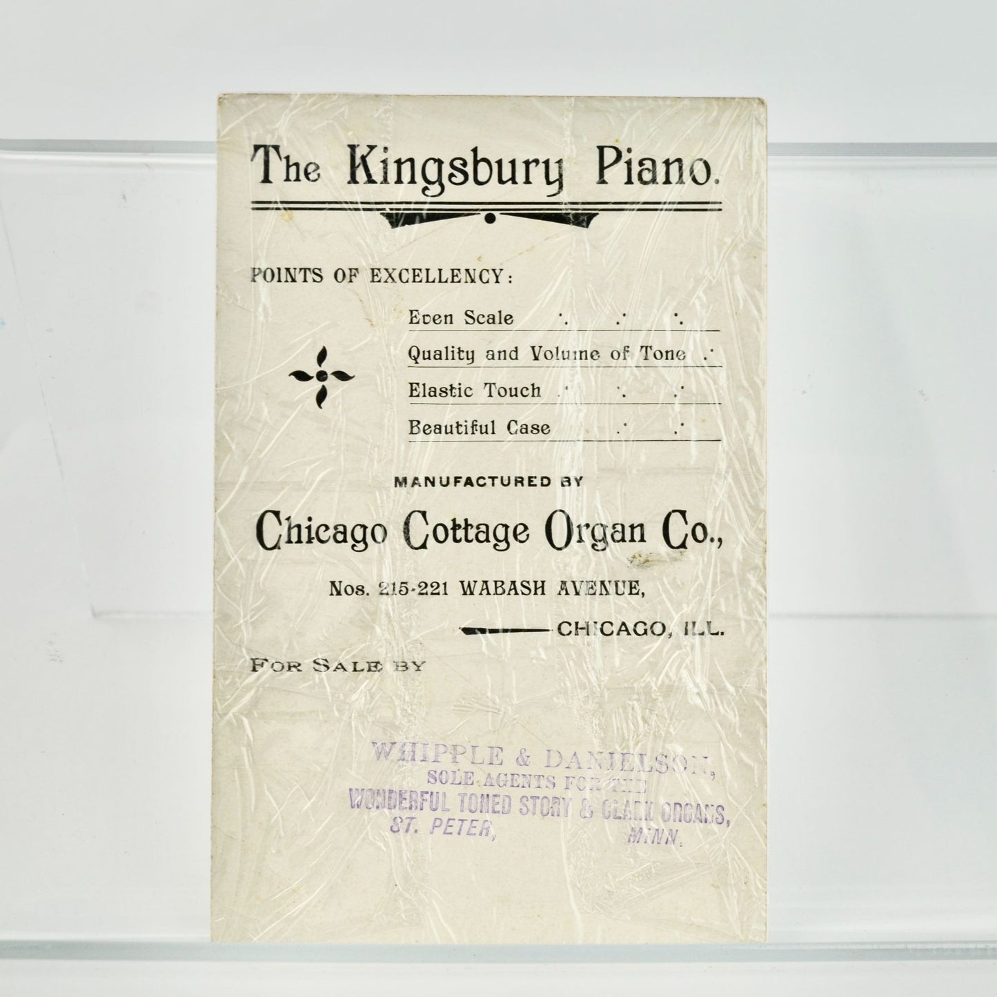 Kingsbury Piano Victorian Trading Trade Card Antique Girl