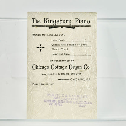 Kingsbury Piano Victorian Trading Trade Card Antique Girl