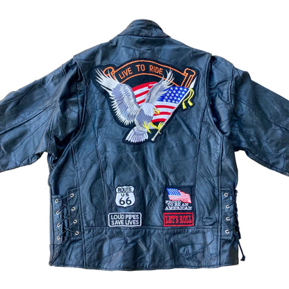 Diamond Plate Buffalo Leather Motorcycle Jacket Men's Size Large Black