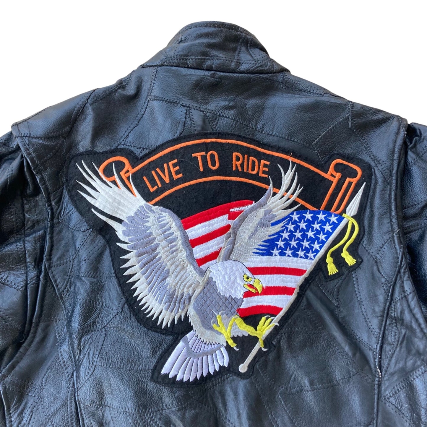 Diamond Plate Buffalo Leather Motorcycle Jacket Men's Size Large Black