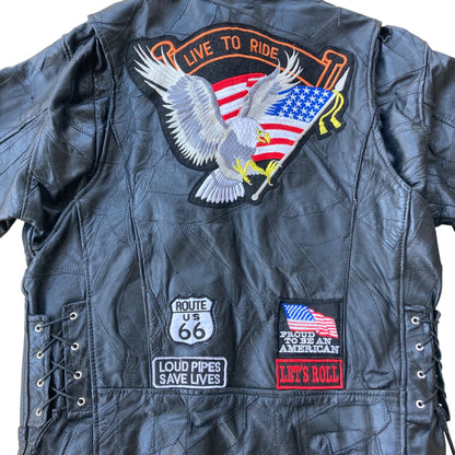 Diamond Plate Buffalo Leather Motorcycle Jacket Men's Size Large Black