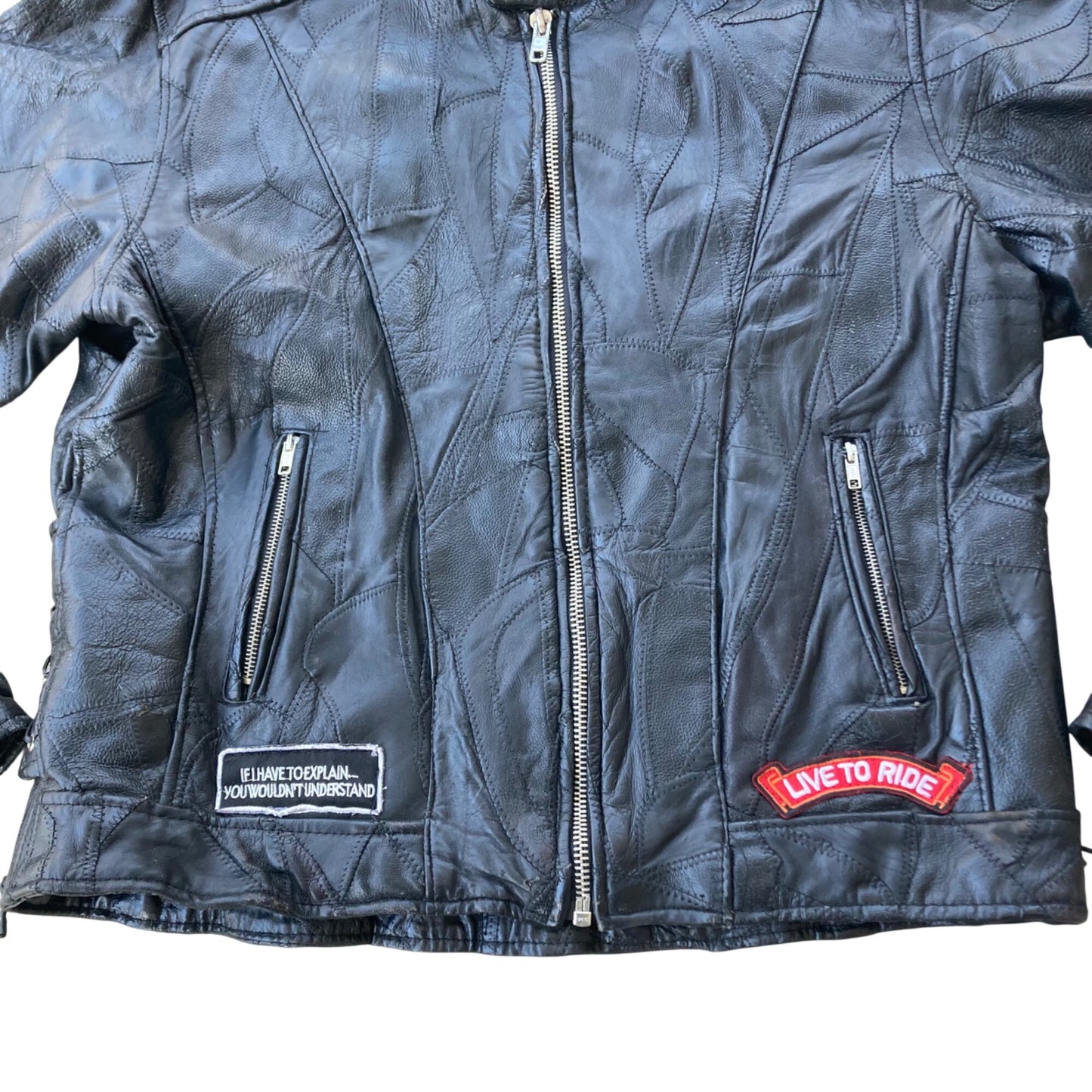 Diamond Plate Buffalo Leather Motorcycle Jacket Men's Size Large Black