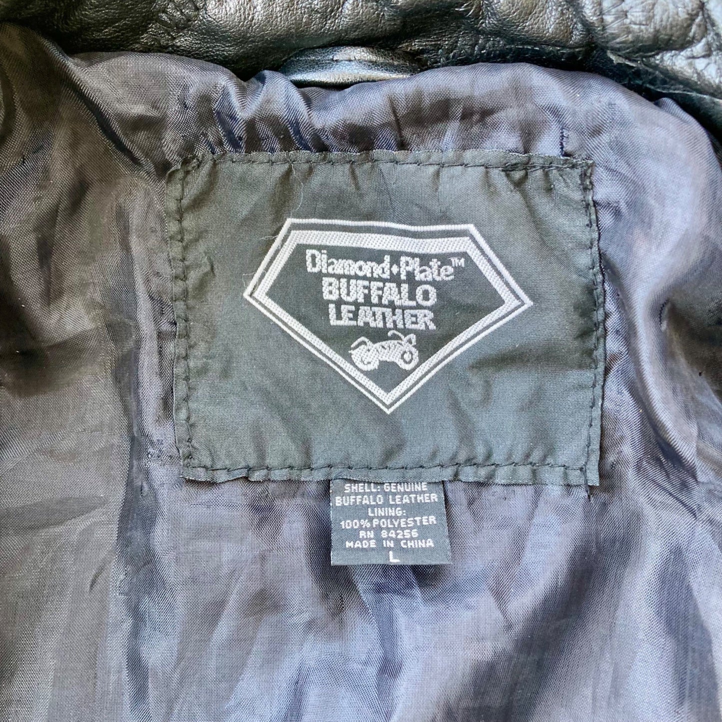 Diamond Plate Buffalo Leather Motorcycle Jacket Men's Size Large Black