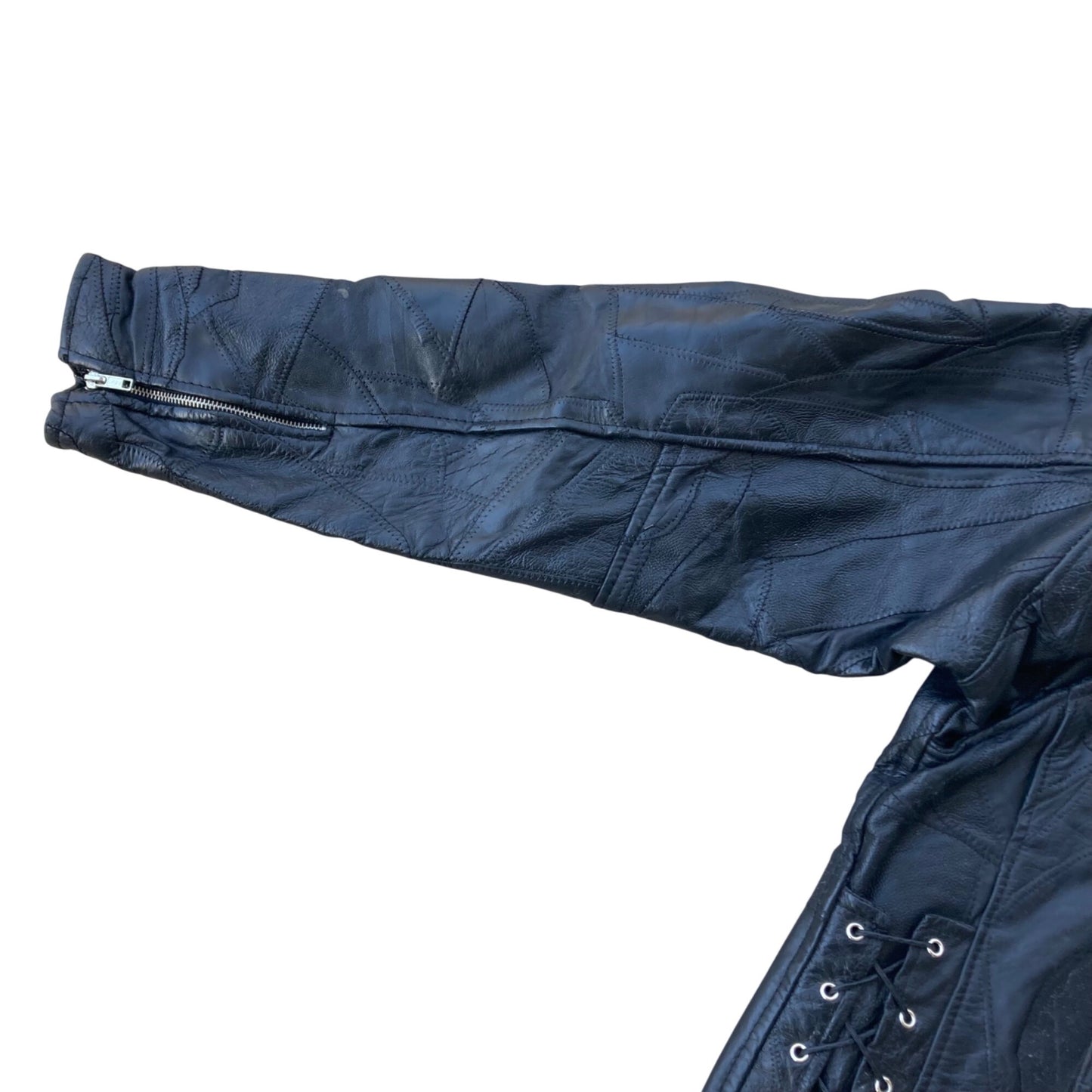 Diamond Plate Buffalo Leather Motorcycle Jacket Men's Size Large Black