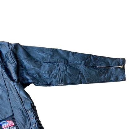 Diamond Plate Buffalo Leather Motorcycle Jacket Men's Size Large Black
