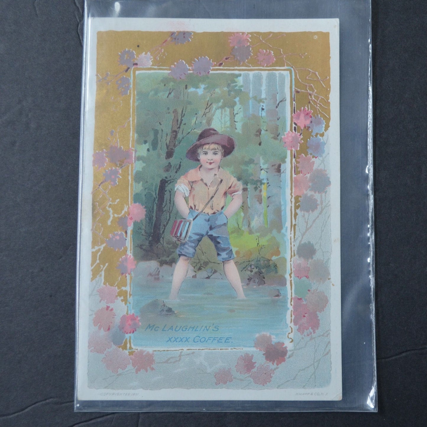 McLaughlin's XXXX Coffee Victorian Trading Card LARGE 1891 Boy in Creek