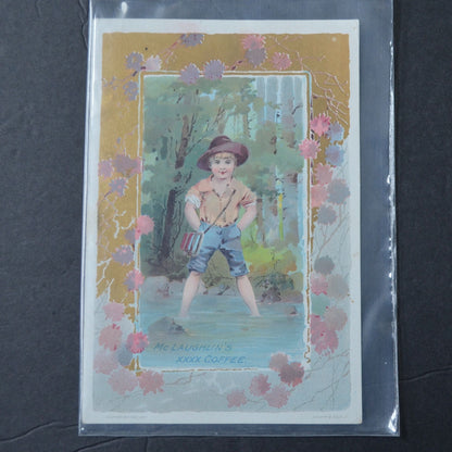 McLaughlin's XXXX Coffee Victorian Trading Card LARGE 1891 Boy in Creek