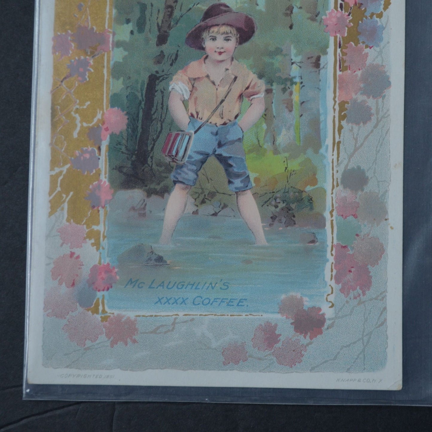 McLaughlin's XXXX Coffee Victorian Trading Card LARGE 1891 Boy in Creek