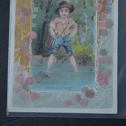 McLaughlin's XXXX Coffee Victorian Trading Card LARGE 1891 Boy in Creek