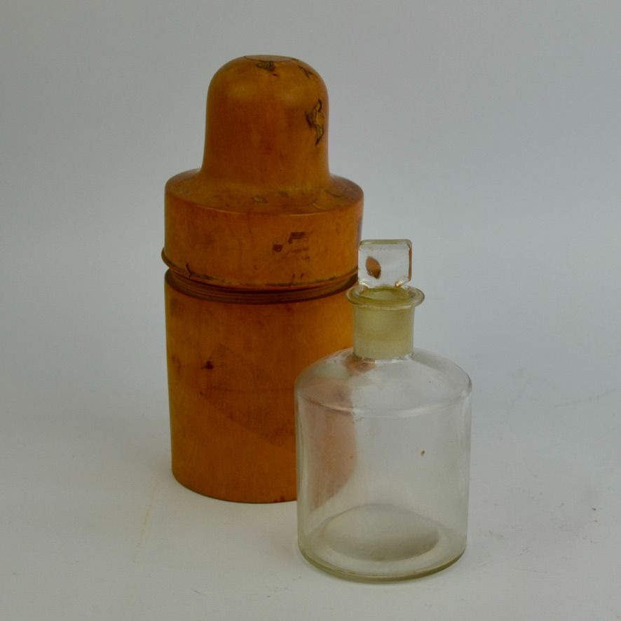 Antique Apothecary 6 oz. Glass Jar with Turned Wood Thimble Box Set