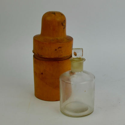 Antique Apothecary 6 oz. Glass Jar with Turned Wood Thimble Box Set