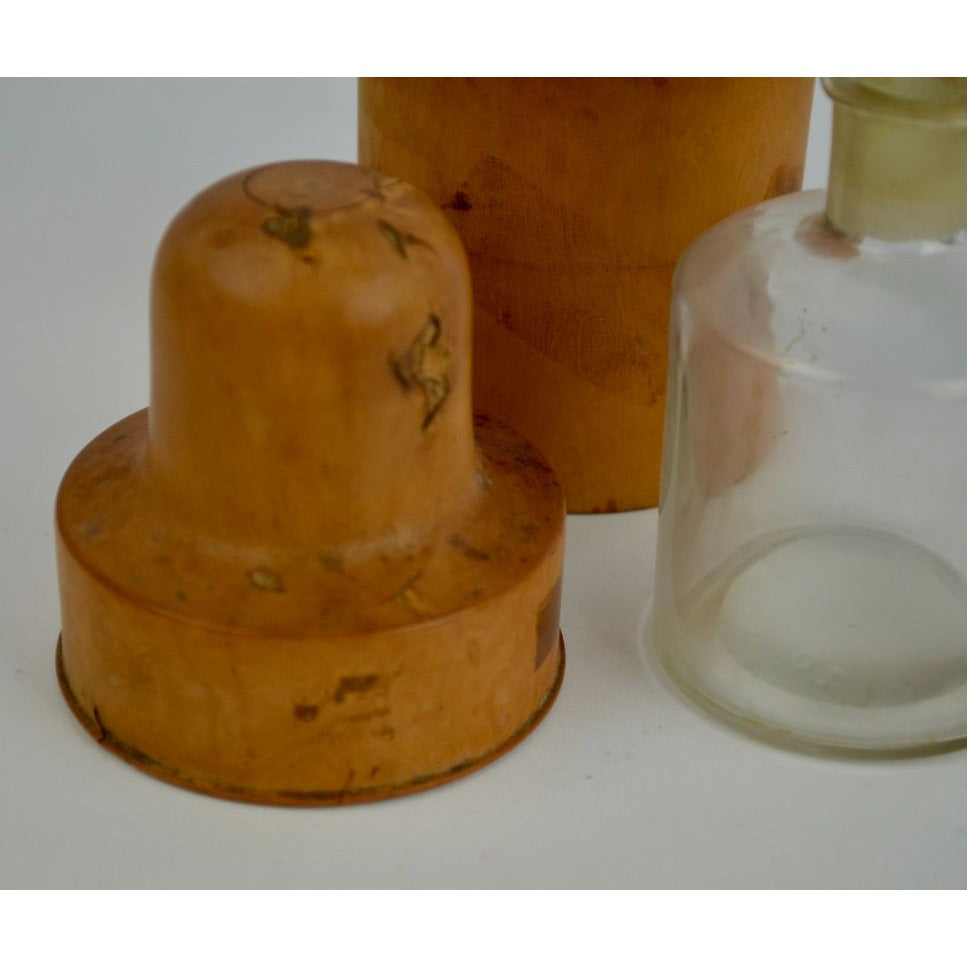 Antique Apothecary 6 oz. Glass Jar with Turned Wood Thimble Box Set