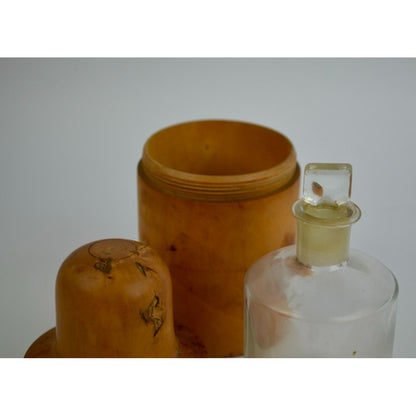 Antique Apothecary 6 oz. Glass Jar with Turned Wood Thimble Box Set