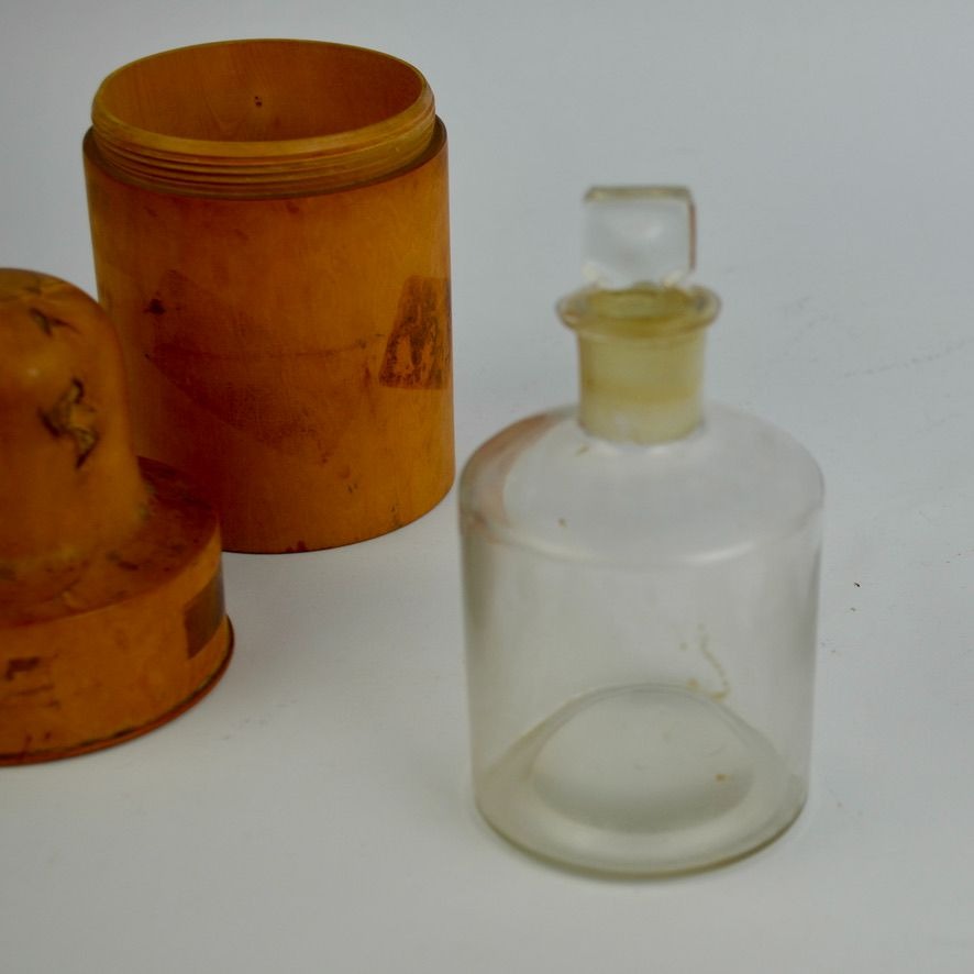 Antique Apothecary 6 oz. Glass Jar with Turned Wood Thimble Box Set