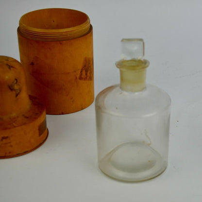 Antique Apothecary 6 oz. Glass Jar with Turned Wood Thimble Box Set