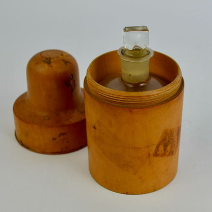 Antique Apothecary 6 oz. Glass Jar with Turned Wood Thimble Box Set