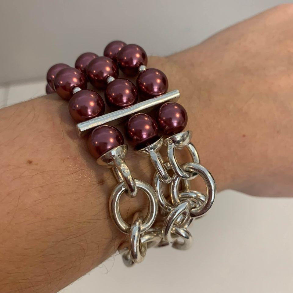 Beautiful Pink Purple & Silver Beaded Bracelet