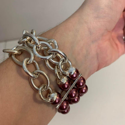 Beautiful Pink Purple & Silver Beaded Bracelet