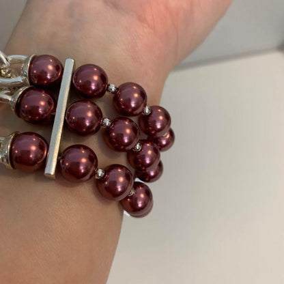 Beautiful Pink Purple & Silver Beaded Bracelet