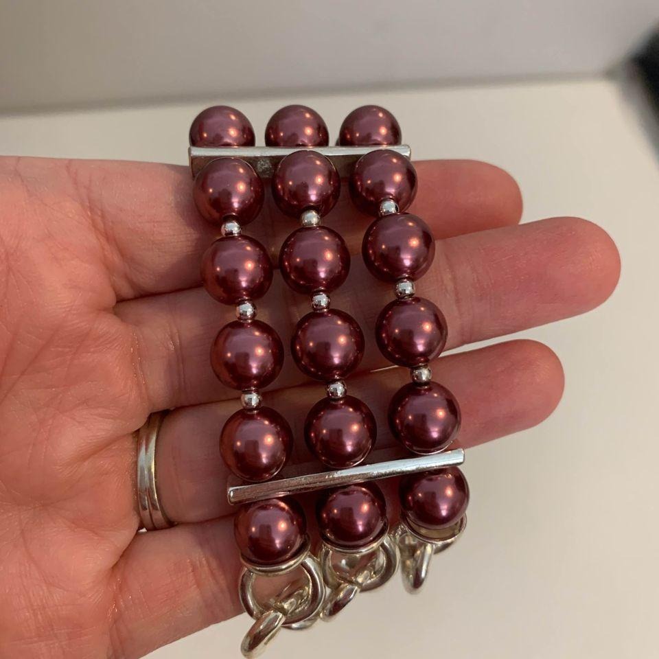 Beautiful Pink Purple & Silver Beaded Bracelet