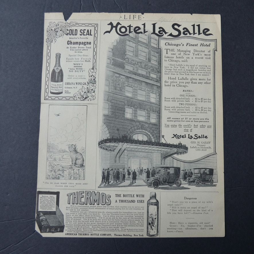 Antique 1911 Life Magazine Advertisement Alco Automobile & Hotel LaSalle Chicago