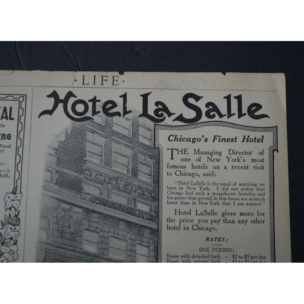 Antique 1911 Life Magazine Advertisement Alco Automobile & Hotel LaSalle Chicago