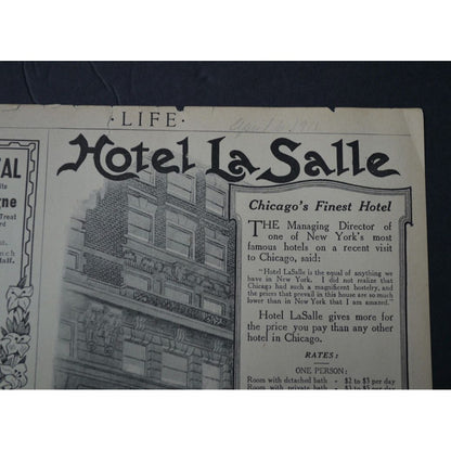 Antique 1911 Life Magazine Advertisement Alco Automobile & Hotel LaSalle Chicago
