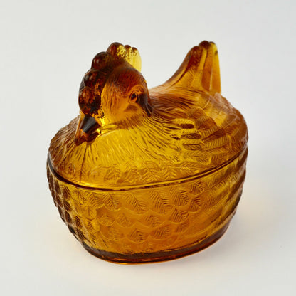 Hen on Nest HON Amber Brown Vintage Glass