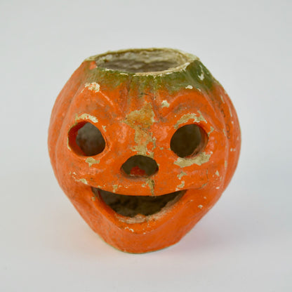 Antique Paper Mache Pumpkin Jack O Lantern Orange 4"