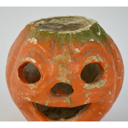 Antique Paper Mache Pumpkin Jack O Lantern Orange 4"