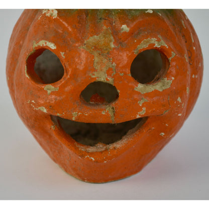 Antique Paper Mache Pumpkin Jack O Lantern Orange 4"