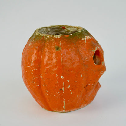 Antique Paper Mache Pumpkin Jack O Lantern Orange 4"