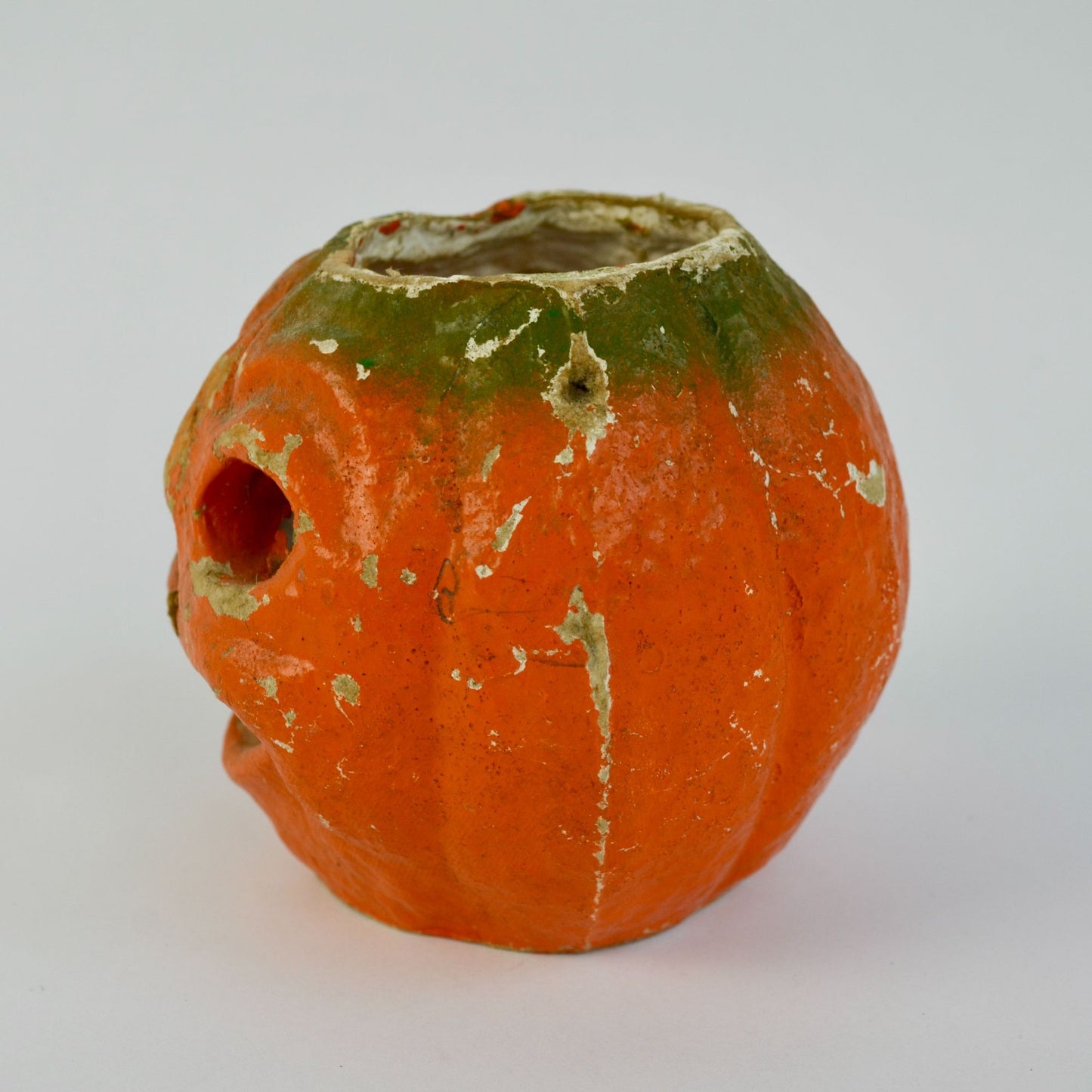 Antique Paper Mache Pumpkin Jack O Lantern Orange 4"