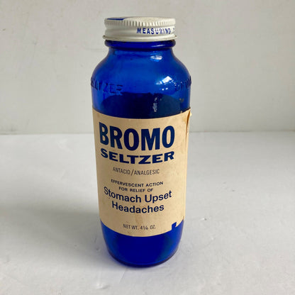 Vintage Bromo Seltzer Antacid/Analgesic Blue Bottle Upset Stomachs & Headaches