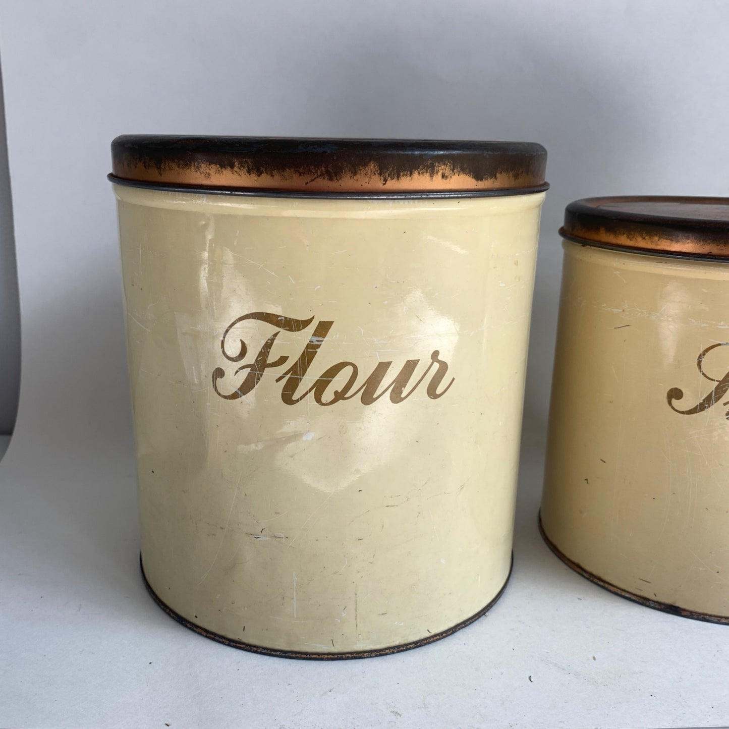 Vintage MCM Metal Decoware Flour and Sugar Canister Set