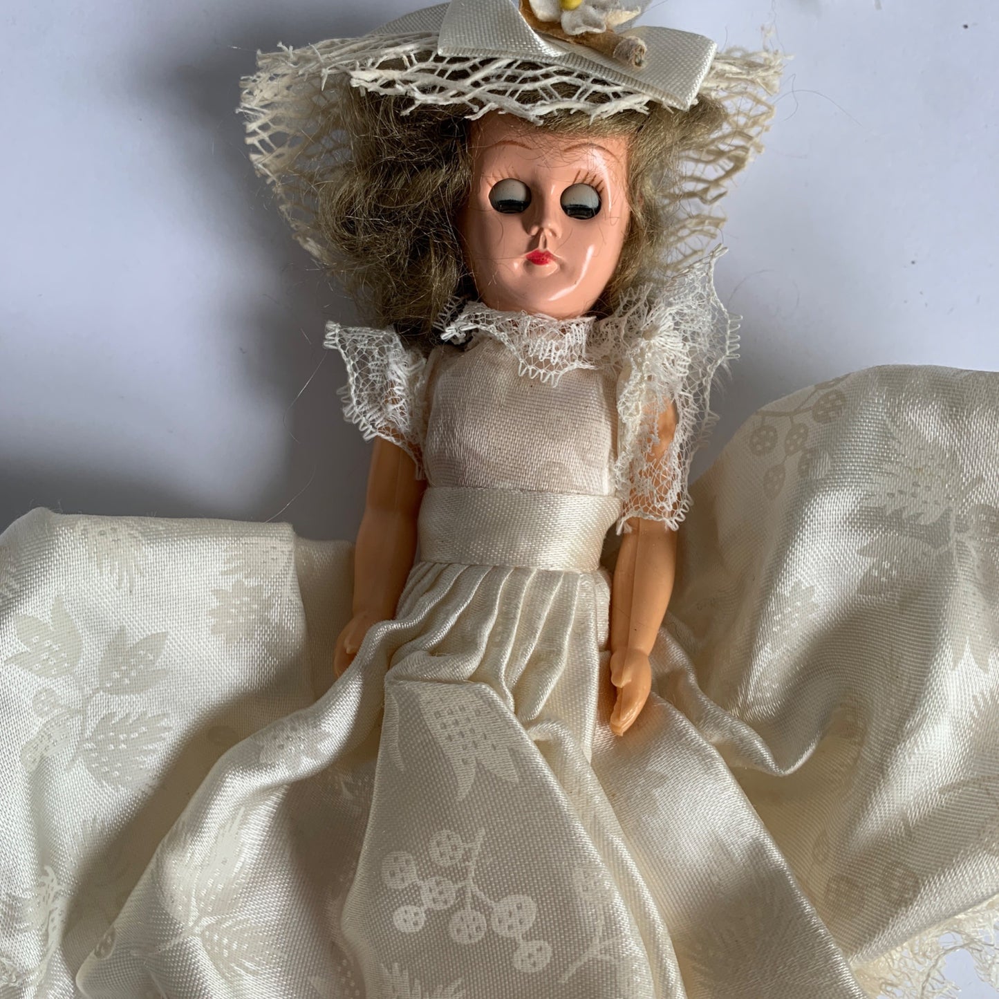 Vintage Hard Plastic Doll White Dress from Candy Box