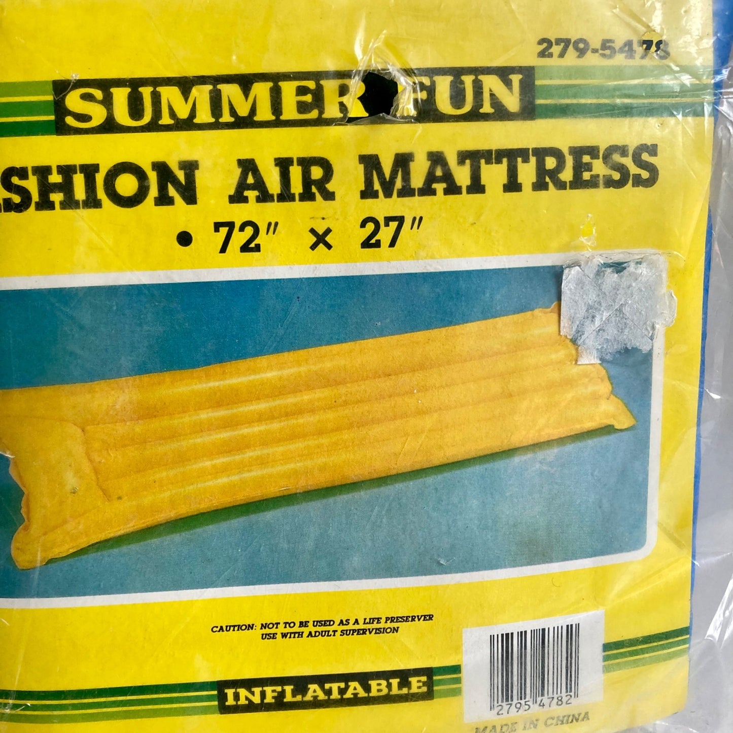 NOS Vintage Summer Fun Fashion Air Mattress 72 x 27" Blue Inflatable