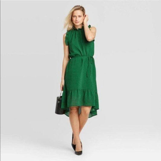 Who What Wear Green Microdot Dress Sleeveless New