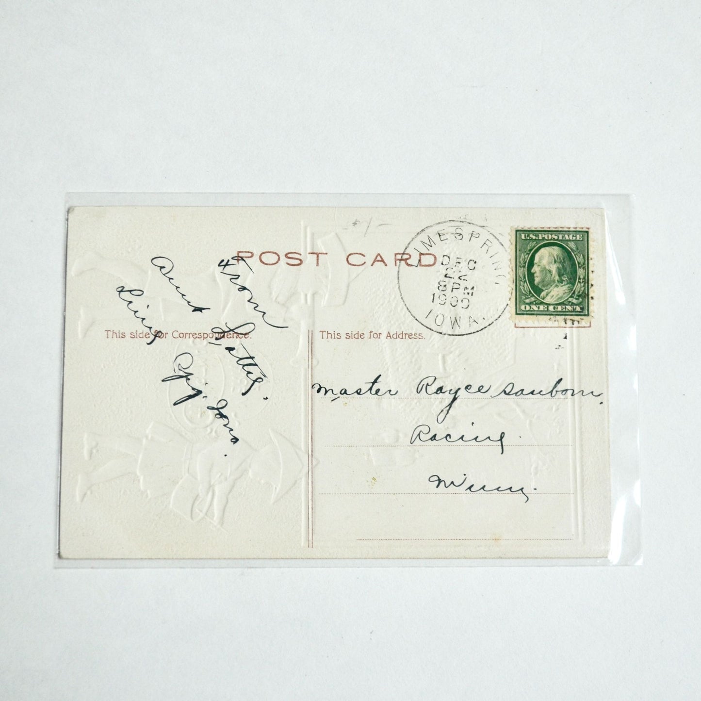 1909 Antique A Merry Christmas Postcard Limespring Iowa