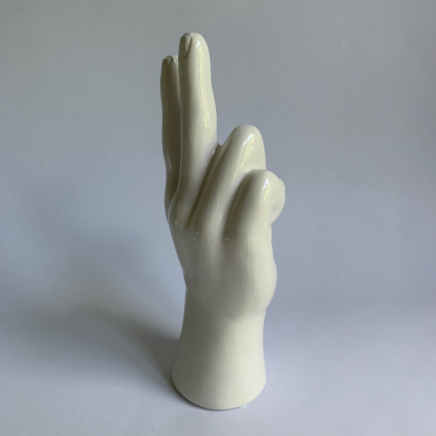 Ceramic White Peace Sign Hand Fingers 10"