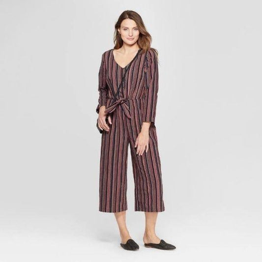 Universal Thread Striped Tie Front Jumpsuit New