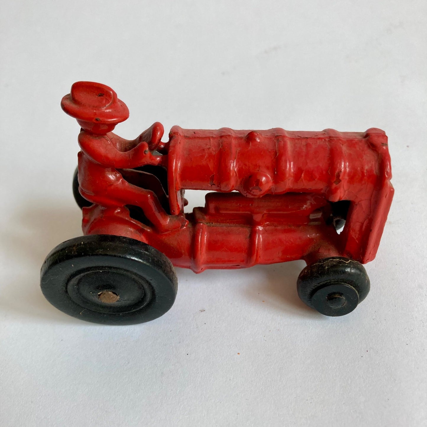 Vintage Arcade Fordson Tractor Cast Iron Toy Red w/ Farmer Man Antique 3.5"