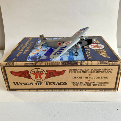 Vintage Wings of Texaco 1927 Ford Tri-Motored Monoplane Airplane w/ Box Diecast Coin Bank
